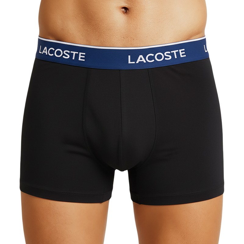Boxerman_Herrenunterwäsche_Boxershorts_ Lacoste_3-er Set_Trunks_Schwarz_mit_mehrfarbigen_Webbund
