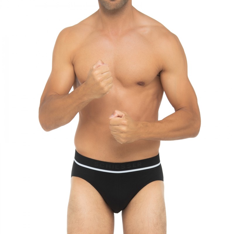 Boxerman_Herrenunterwäsche_Schiesser_3-er Set_Slips_Schwarz & Grau