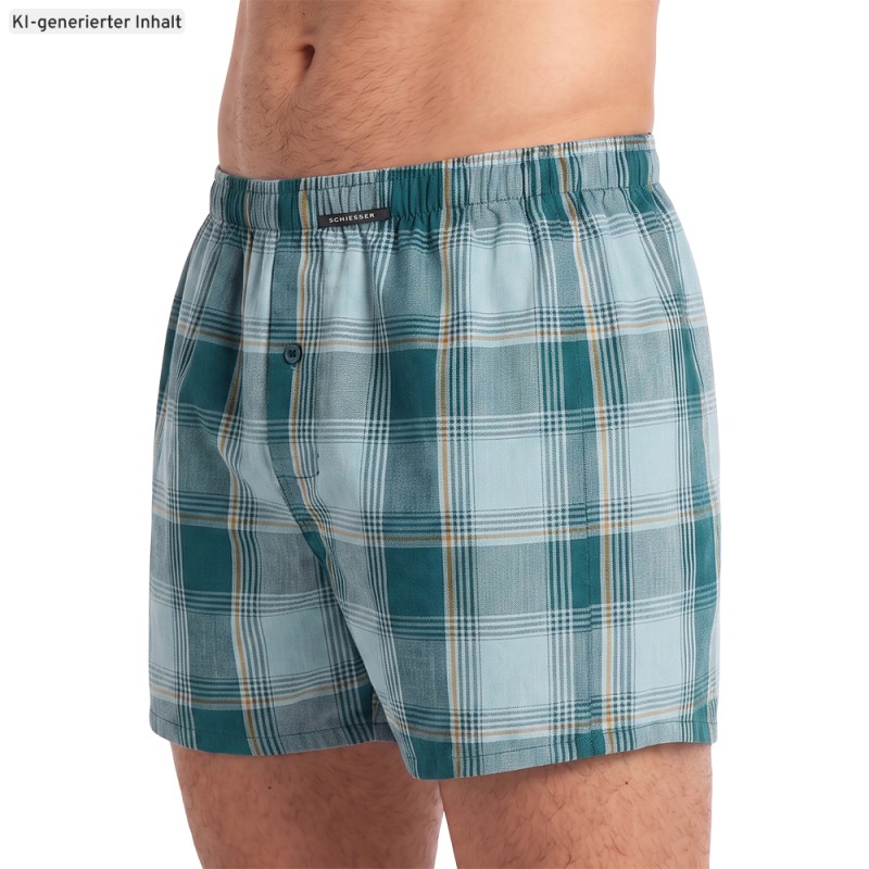 Schiesser_Boxershorts_Hellblau_Grün_kariert_Dunkelblau