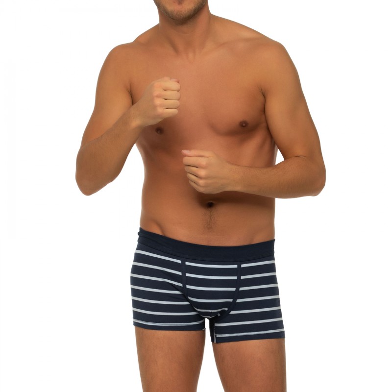 Boxerman_Herrenunterwäsche_Boxershorts_Seidensticker_3-er_Set_Trunks_Blau Gestreift