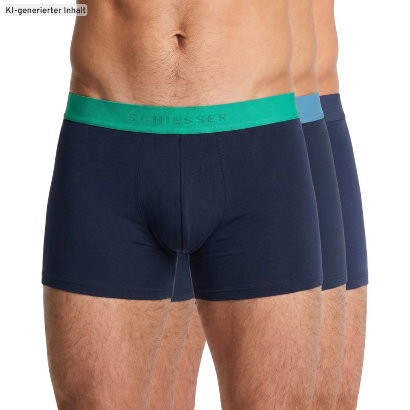 Schiesser_3-er Set_Shorts_Dunkelblau_mit_mehrfarbigen_Webbund
