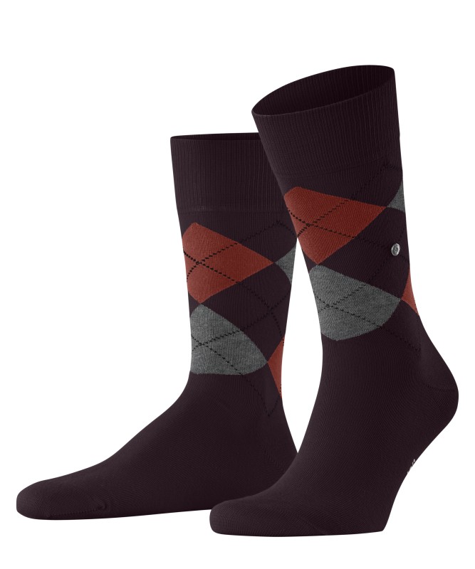 Burlington_Socken_Dunkelrot_mitArgyle-Muster
