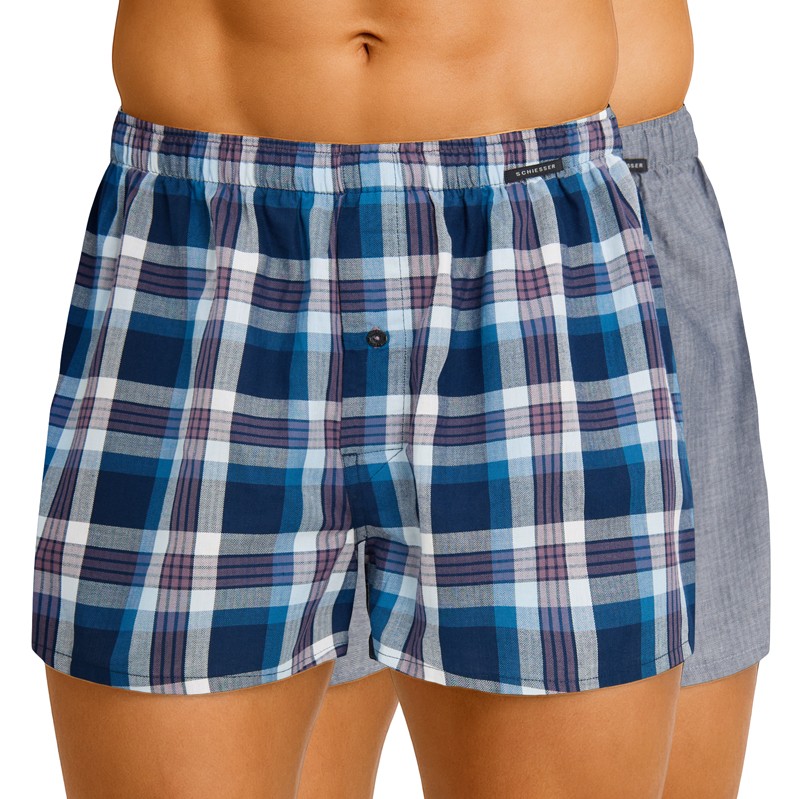 Schiesser 2-er Set Boxershorts Grau & Blau-Lila kariert günstig online kaufen