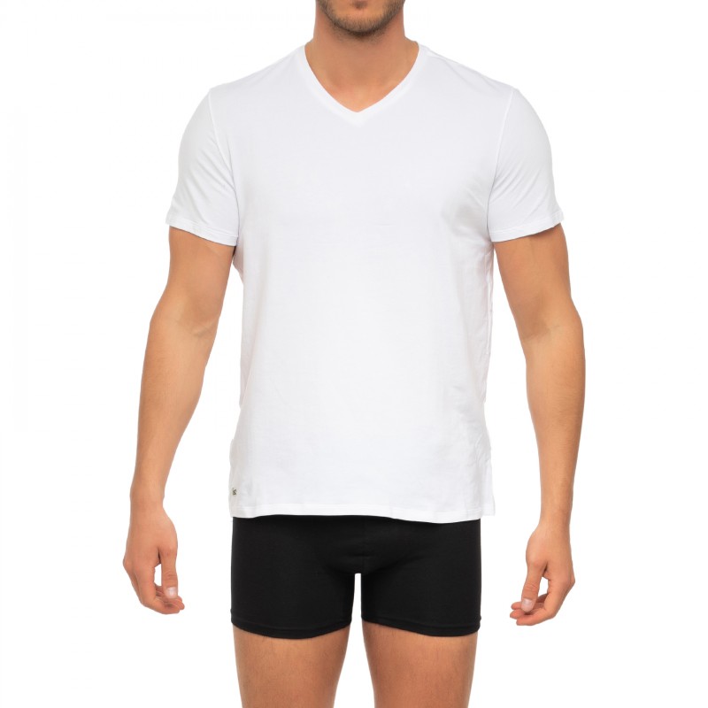 Boxerman_Herrenunterwäsche_Bodywear_Lacoste_2-er Set_TShirt_V-Ausschnitt_Weiß