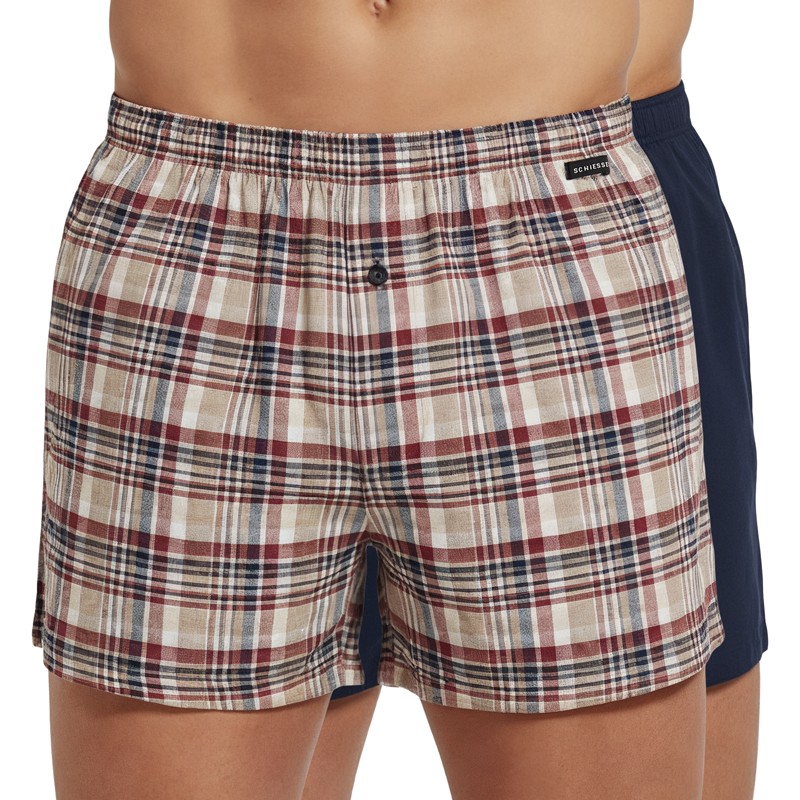 Schiesser 2-er Set Boxershorts Dunkelblau & Rot-Beige kariert günstig online kaufen