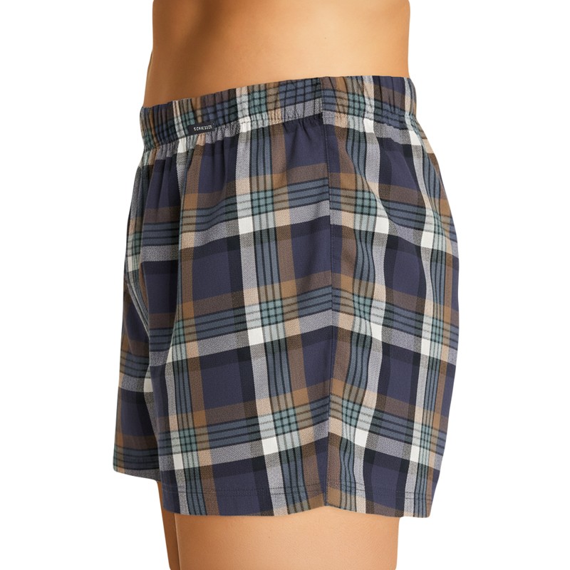 Schiesser_2-erSet_Boxershorts_Dunkelblau-Grau_Kariert_Grau