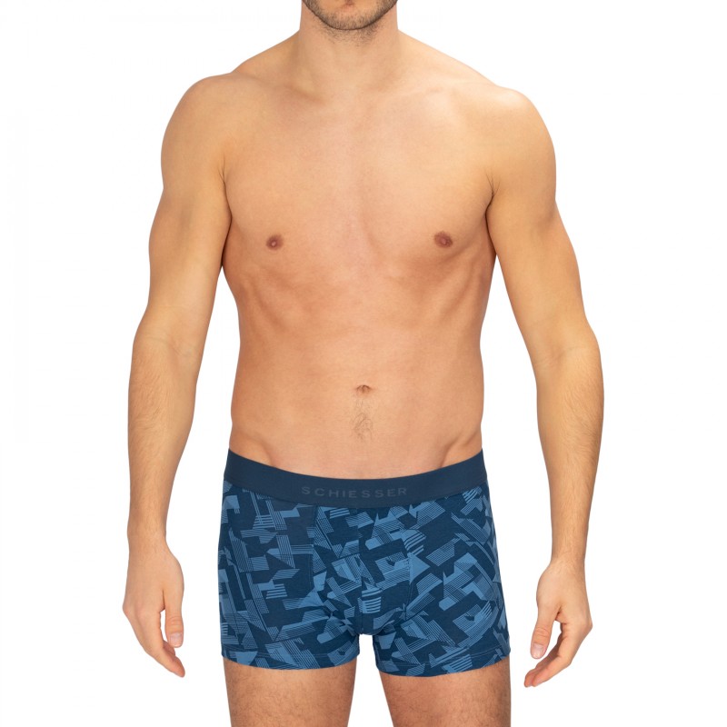 Schiesser_3-erSet_Trunks_Dunkelblau&Blau_gemustert