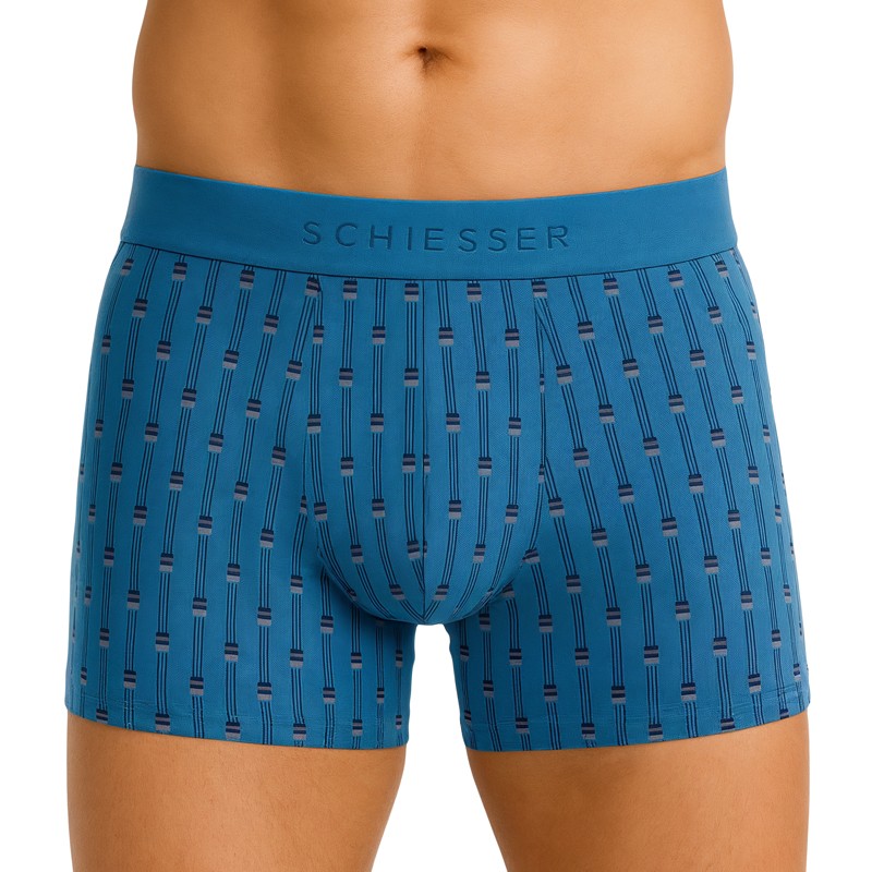 Boxerman_Herrenunterwäsche_Schiesser_3-er Set_Trunks_Schwarz_Dunkelblau & Blau_Gemustert