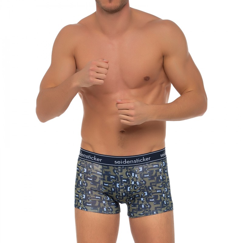 Boxerman_Herrenunterwäsche_Boxershorts_Seidensticker_3-er Set_Trunks_Gestreift Khaki & Gemustert