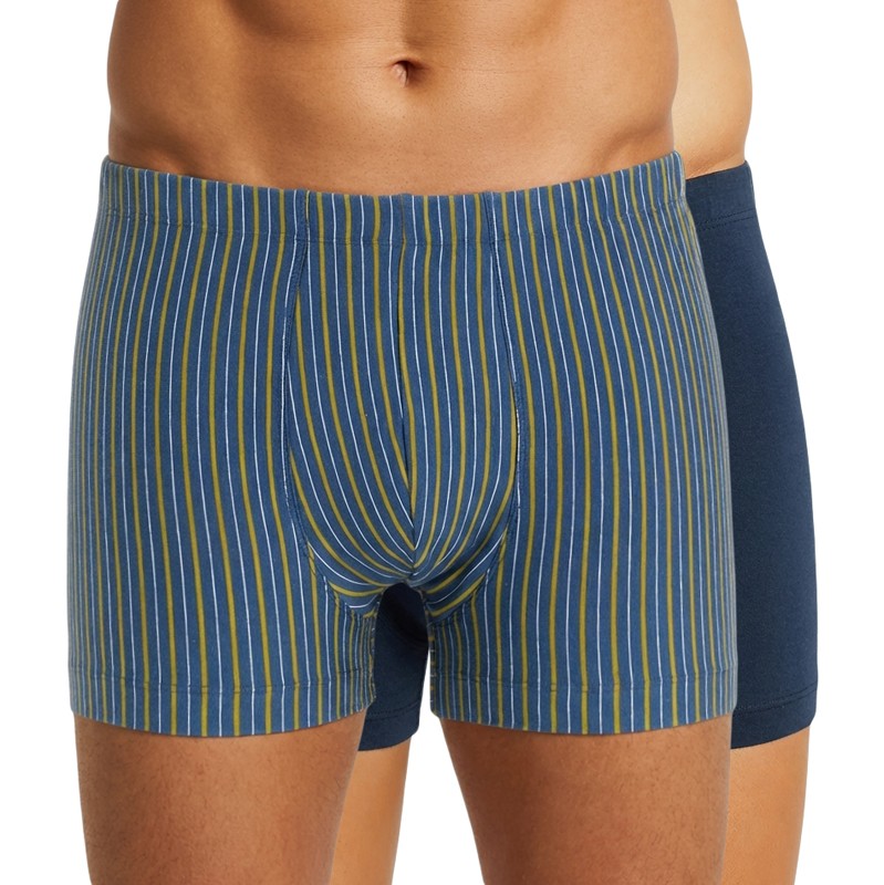 Schiesser_2-er Set_Shorts_Blau_Gelb_gestreift_Dunkelblau