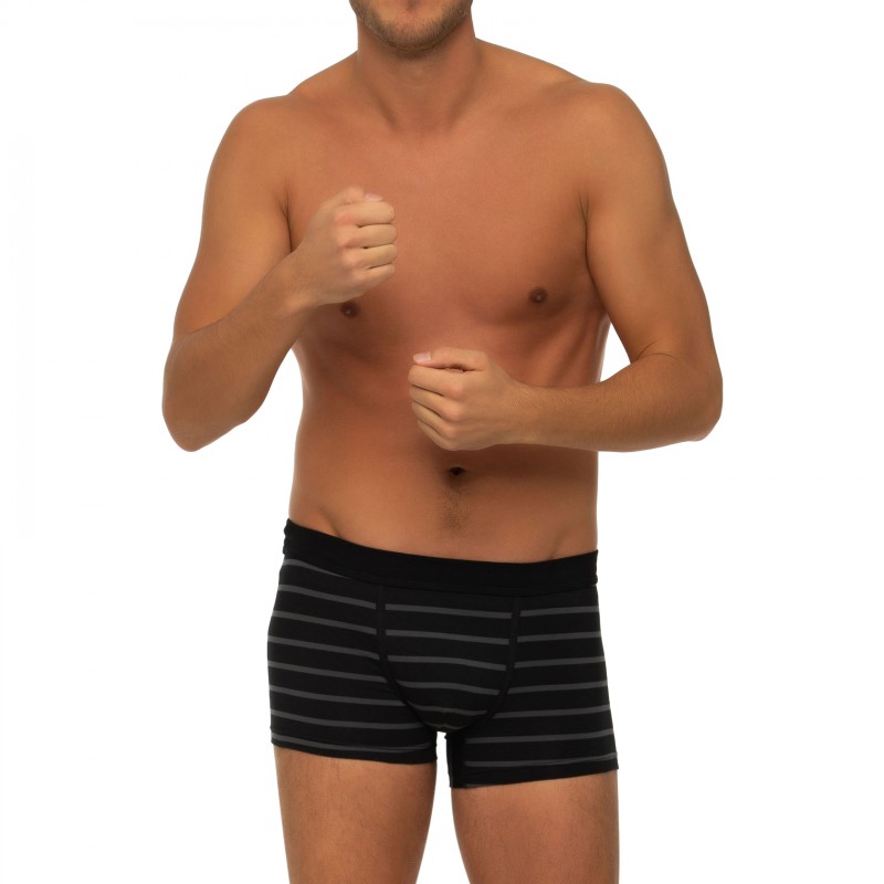 Boxerman_Herrenunterwäsche_Boxershorts_Seidensticker_3-er Set_Trunks_Grau Schwarz & Gestreift