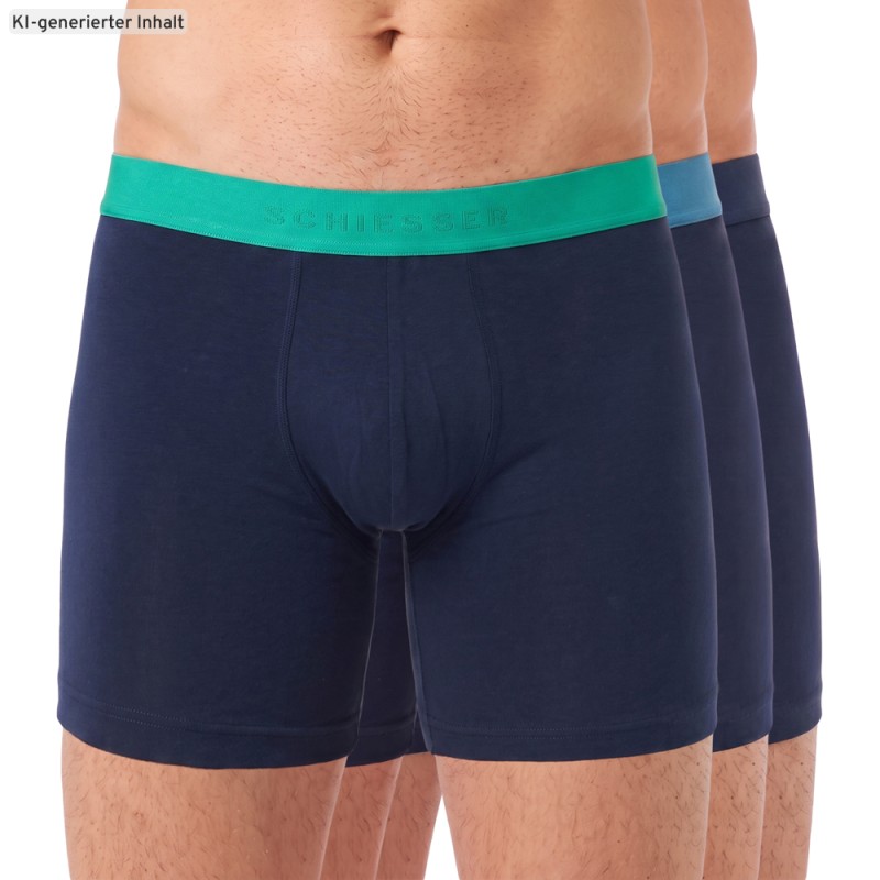 Schiesser_3-er Set_Shorts_Dunkelblau_mit_mehrfarbigen_Webbund