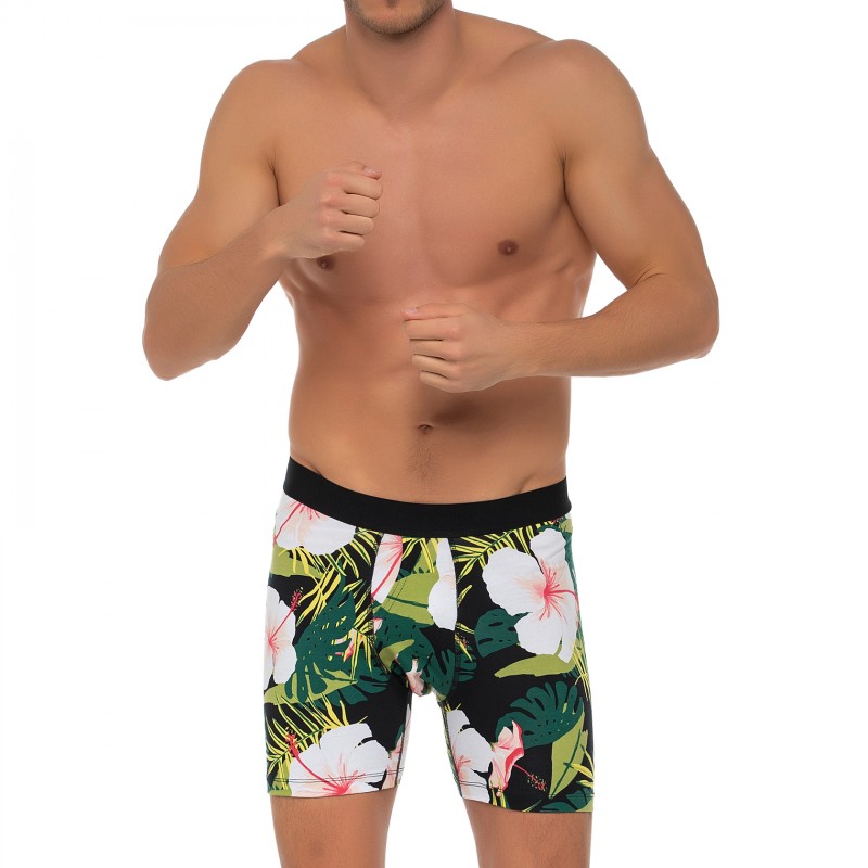 Boxerman_Herrenunterwäsche_Boxershorts_Stance_Boxer Briefs_Grün_mit Hawaiiblüten
