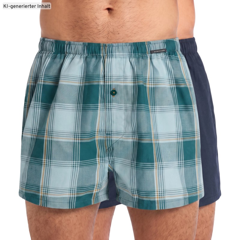 Schiesser_Boxershorts_Hellblau_Grün_kariert_Dunkelblau