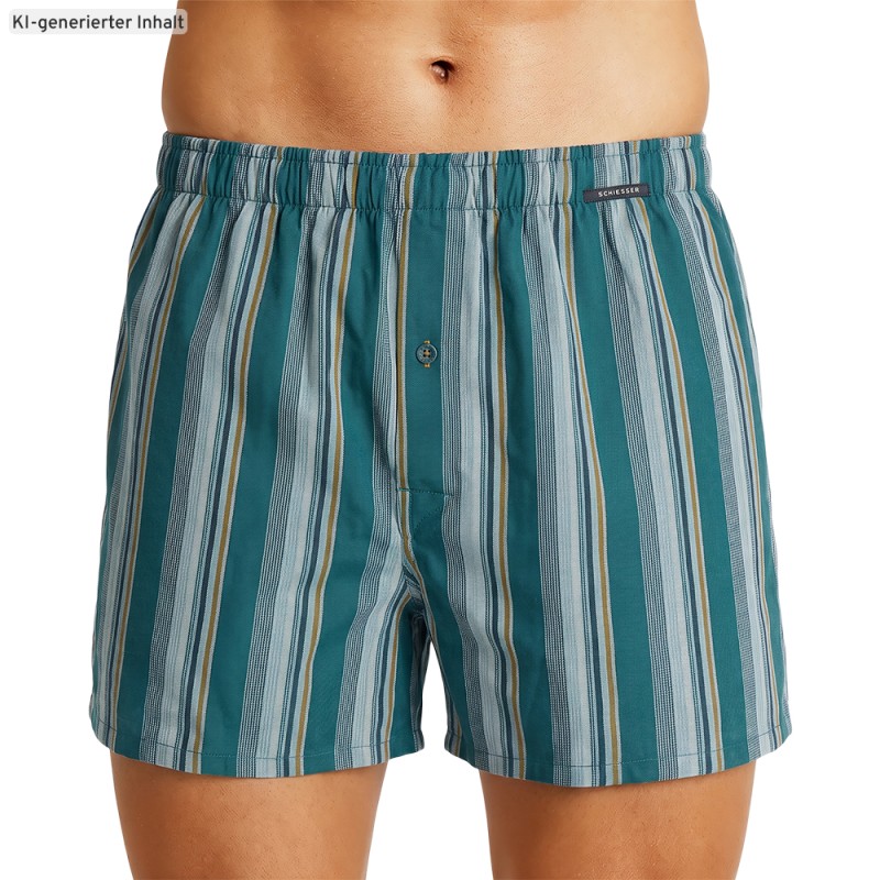 Schiesser_Boxershorts_Grün_Blau_gestreift_Blaugrau