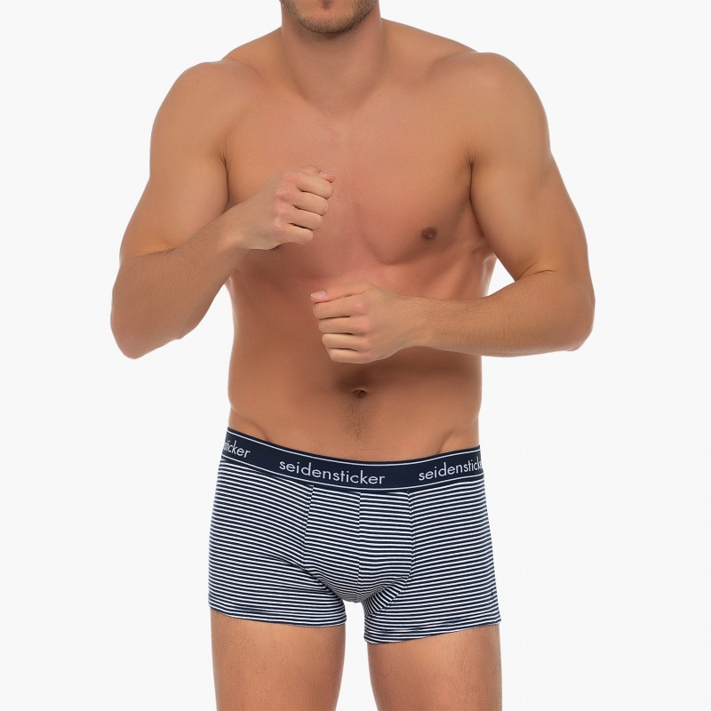 Boxerman_Herrenunterwäsche_Boxershorts_Seidensticker_3-er Set_Trunks_Grau Blau Gestreift