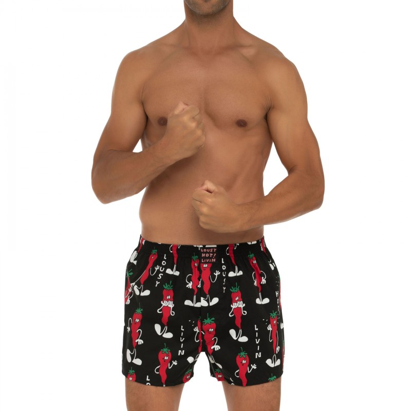 Boxerman_Herrenunterwäsche_Lousy Livin_Boxershorts_Schwarz_Chilli-Motiv