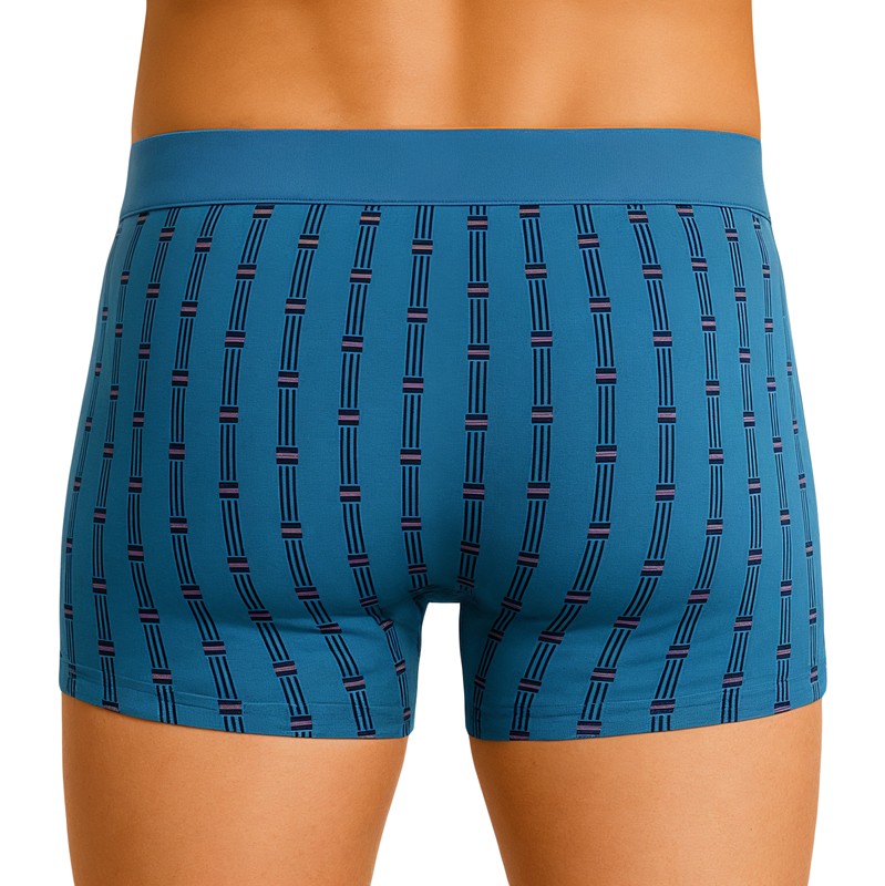 Boxerman_Herrenunterwäsche_Schiesser_3-er Set_Trunks_Schwarz_Dunkelblau & Blau_Gemustert