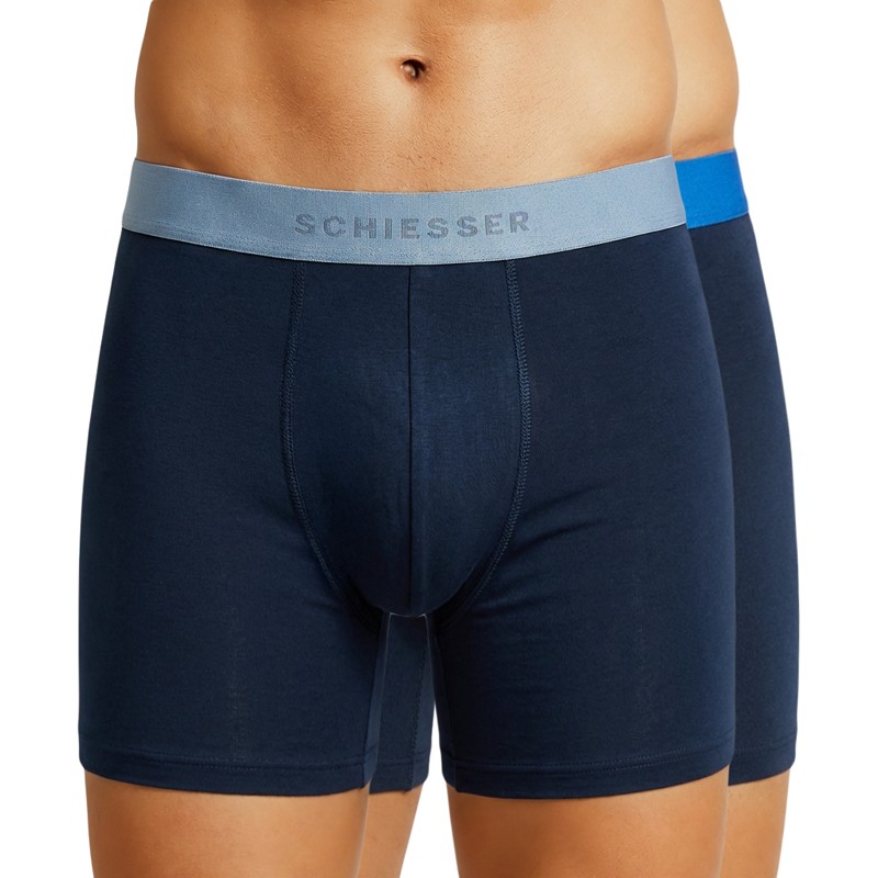 Schiesser 2-er Set Long Shorts Dunkelblau mit verschiedenfarbigem Webbund günstig online kaufen