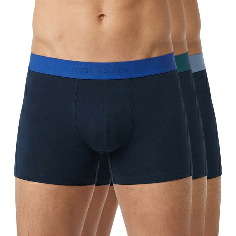 Schiesser 3-er Set Trunks Schwarz mit mehrfarbigen Webbund günstig online kaufen