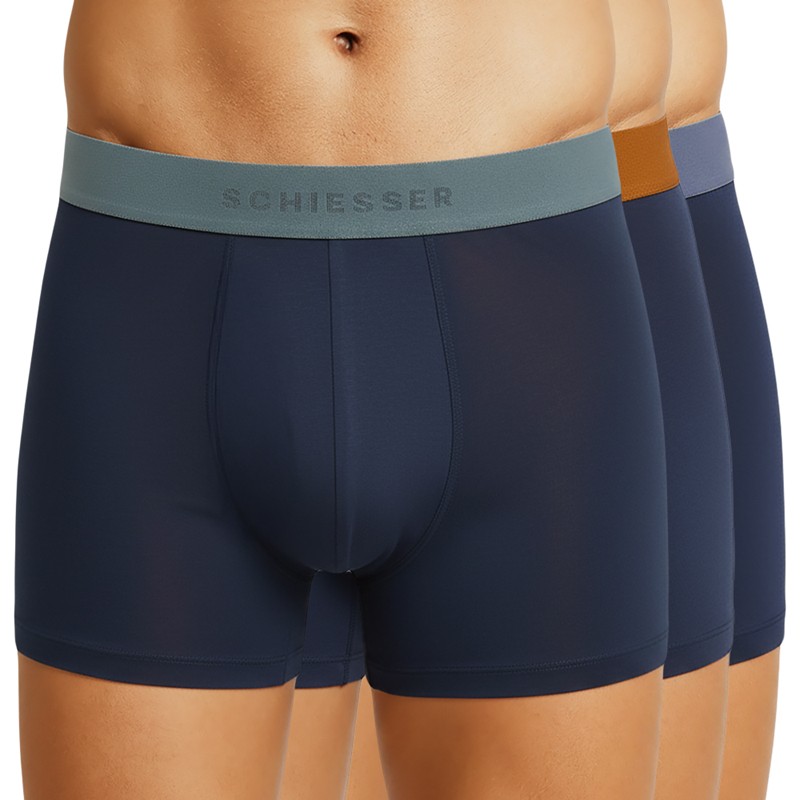 Schiesser 3-er Set Trunks Dunkelblau mit verschiedenfarbigem Webbund günstig online kaufen