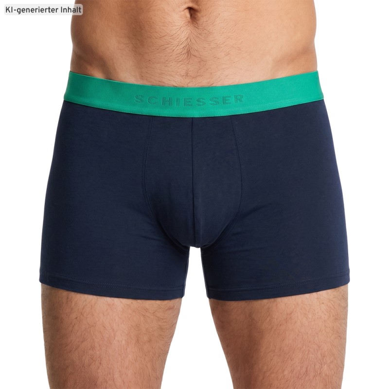 Schiesser_3-er Set_Shorts_Dunkelblau_mit_mehrfarbigen_Webbund