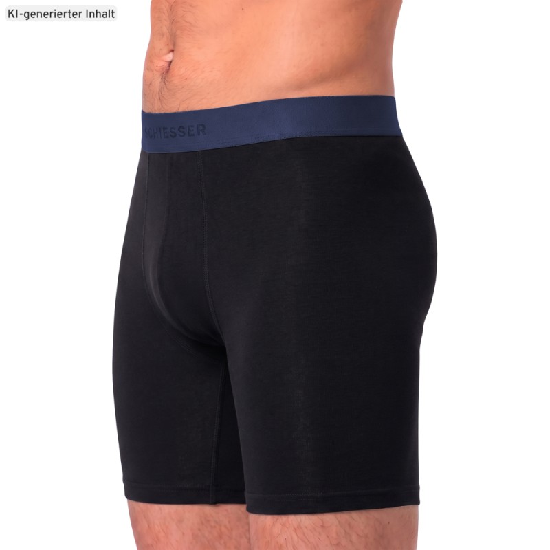 Schiesser_3-er Set_Trunks_Schwarz_mit_verschiedenfarbigem_Webbund