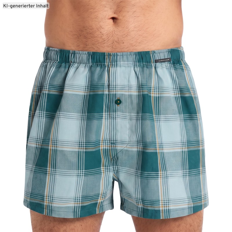 Schiesser_Boxershorts_Hellblau_Grün_kariert_Dunkelblau