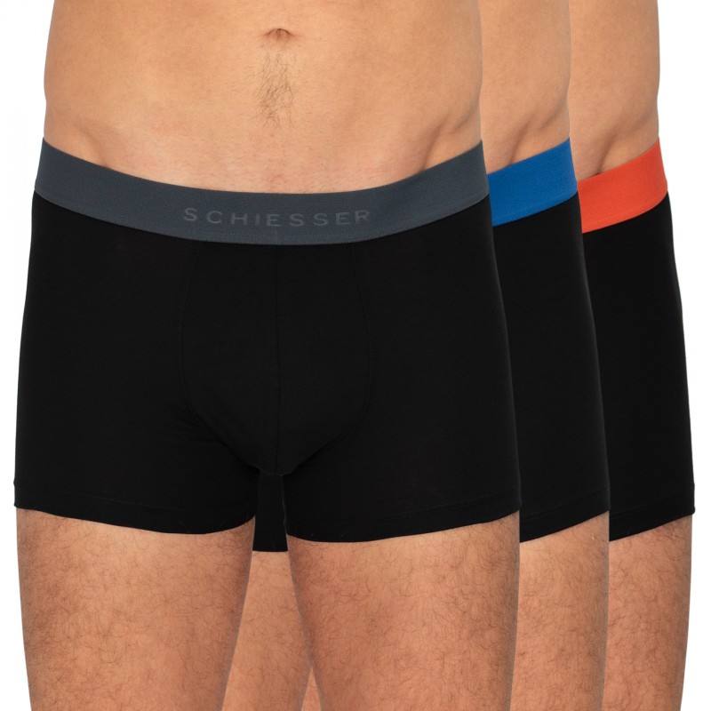 Schiesser_3-erSet_Trunks_Schwarz_mitverschiedenfarbigemWebbund