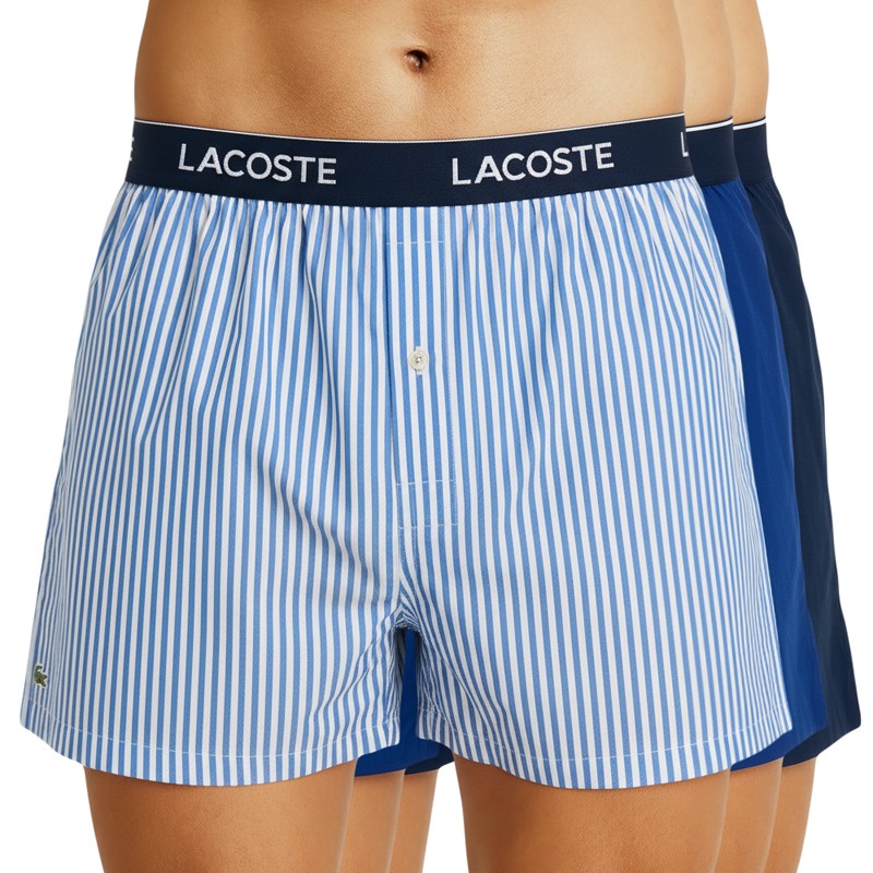 Lacoste 3-er Set Boxershorts Blau-Weiß gestreift, Blau & Dunkelblau günstig online kaufen