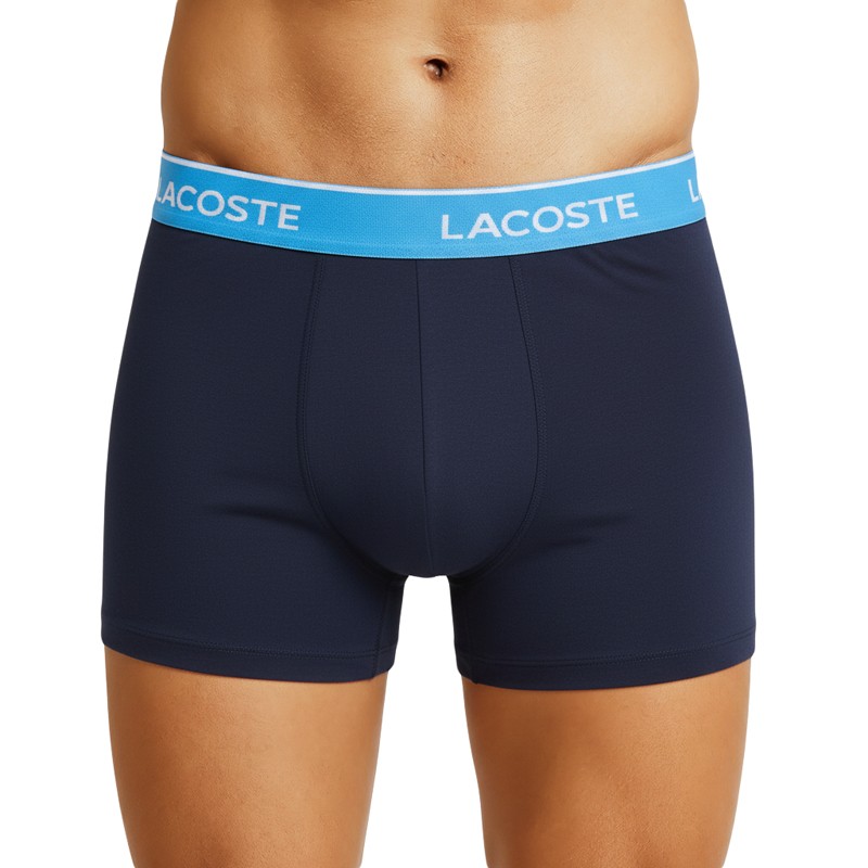 Boxerman_Herrenunterwäsche_Boxershorts_ Lacoste_3-er Set_Trunks_Blau_mit_mehrfarbigen_Webbund