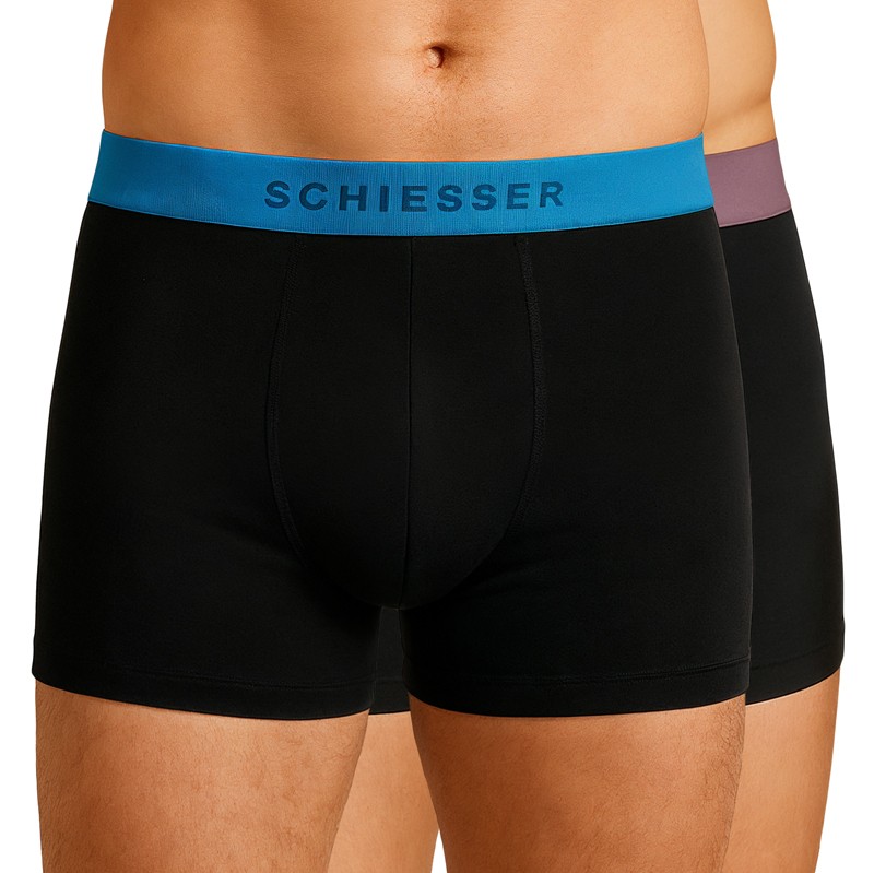 Schiesser 2-er Set Trunks Schwarz mit verschiedenfarbigem Webbund günstig online kaufen