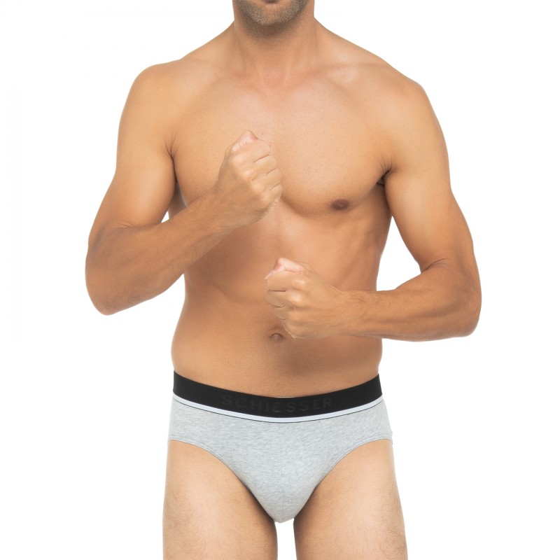 Boxerman_Herrenunterwäsche_Schiesser_3-er Set_Slips_Schwarz & Grau