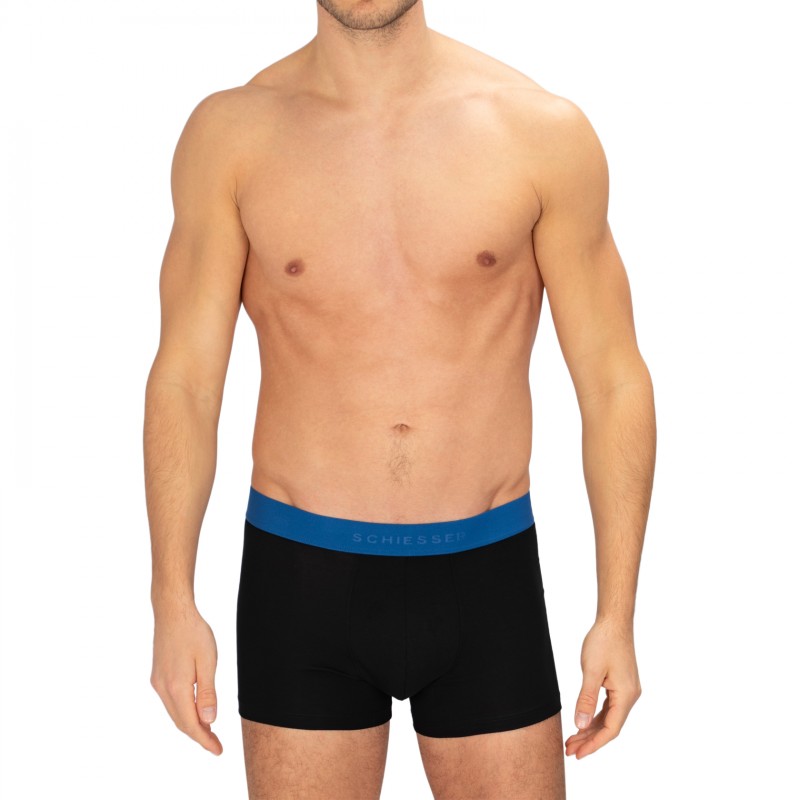 Schiesser_3-erSet_Trunks_Schwarz_mitverschiedenfarbigemWebbund