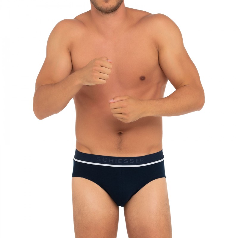 Schiesser_3-er Set_Slips_Grau Dunkelblau & Schwarz