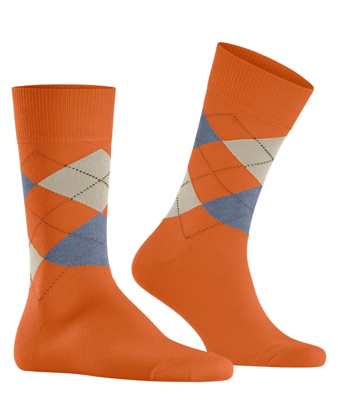 Burlington_Socken_Orange_mitArgyle-Muster