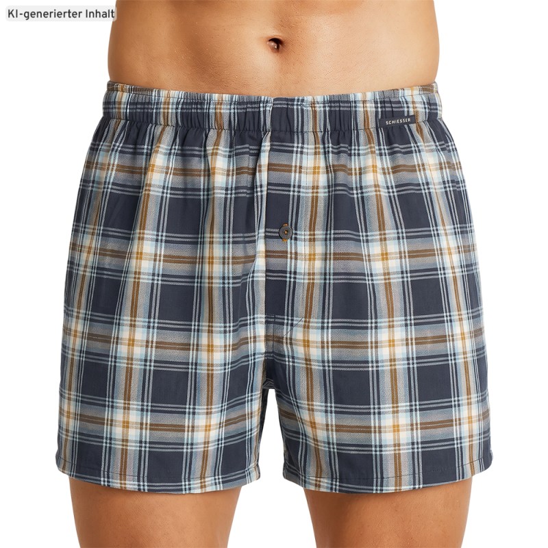 Schiesser 2-er Set Boxershorts Blau-orange kariert & Blaugrau