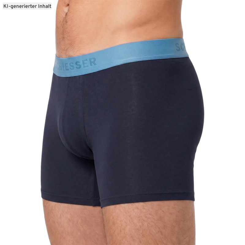 Schiesser_3-er Set_Shorts_Dunkelblau_mit_mehrfarbigen_Webbund