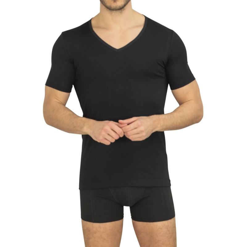 Schiesser_2-er_Set_T-Shirt_Schwarz_V_Neck