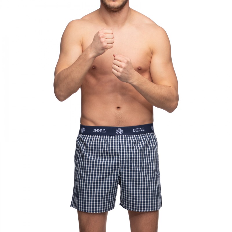 Boxerman_Herrenunterwäsche_D.E.A.LInternational_Boxershorts_Blau_kariert_mit Logobund
