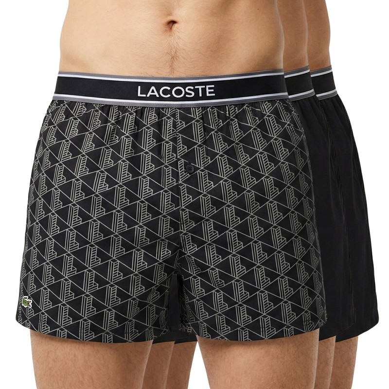 Lacoste 3-er Set Boxershorts Schwarz mit Monogramm-Print günstig online kaufen