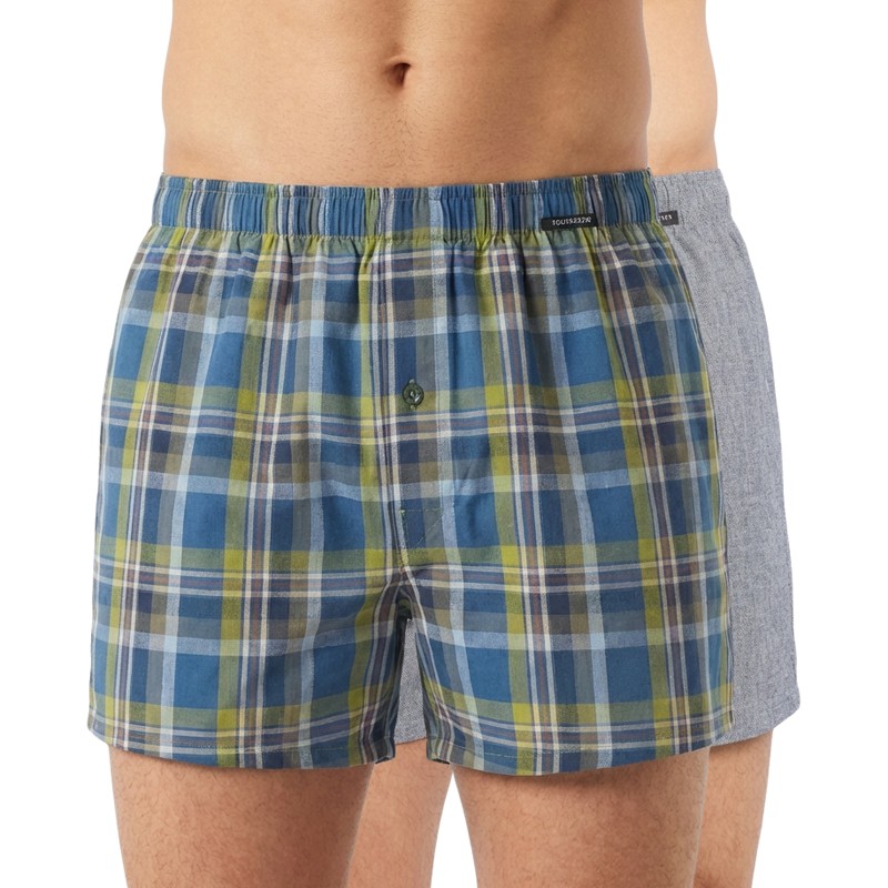 Schiesser 2-er Set Boxershorts Blau-gelb kariert & Hellgrau günstig online kaufen