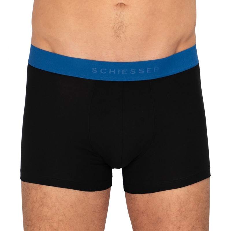 Schiesser_3-erSet_Trunks_Schwarz_mitverschiedenfarbigemWebbund