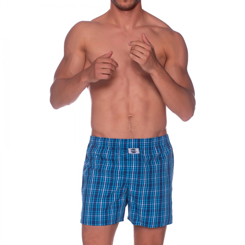 D.E.A.L International Boxershorts, Kariert Blau - 1 Stück, Aus 100% Baumwolle, Mit OEKO-TEX, Bequem Locker