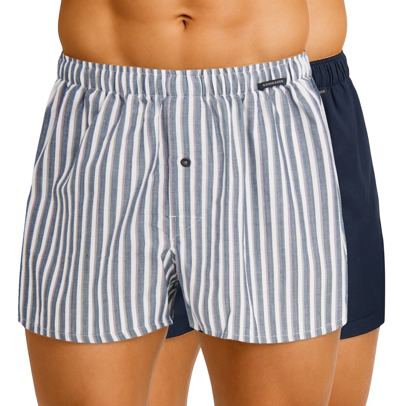 Schiesser 2-er Set Boxershorts Dunkelblau & Grau kariert günstig online kaufen