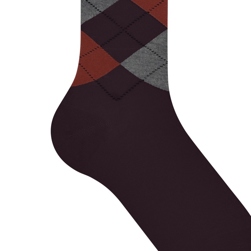 Burlington_Socken_Dunkelrot_mitArgyle-Muster