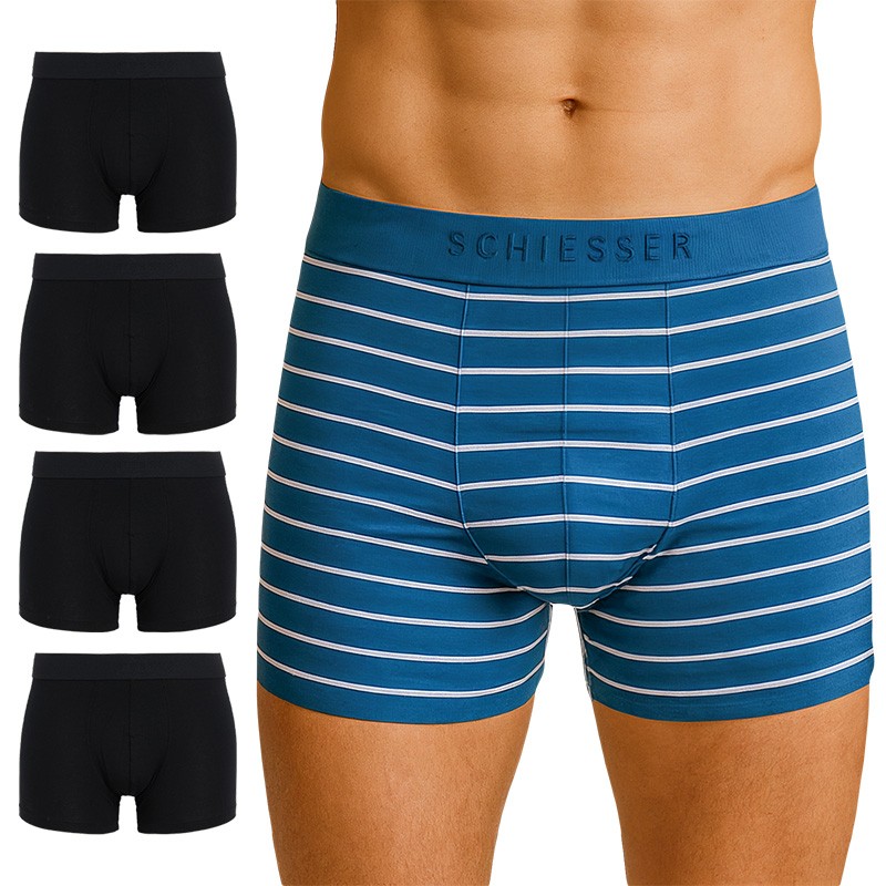 Schiesser 5-er Set Trunks Schwarz & Blau-Weiß gestreift günstig online kaufen