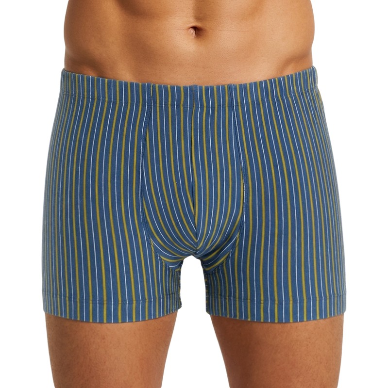 Schiesser_2-er Set_Shorts_Blau_Gelb_gestreift_Dunkelblau