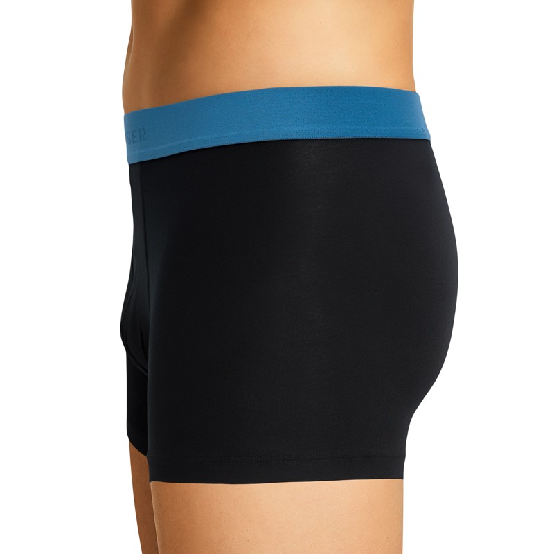 Schiesser_3-erSet_Trunks_Schwarz_mit_verschiedenfarbigem_Webbund