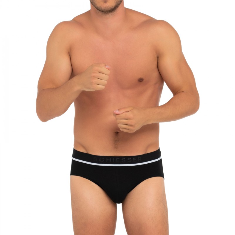 Schiesser_3-er Set_Slips_Grau Dunkelblau & Schwarz